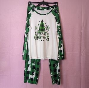 Christmas Tree Green and White Long Sleeve Tee and Matching Pants Pajamas Set